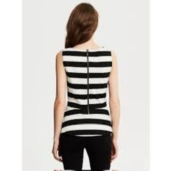 EXPRESS Women’s Black White Striped Sleeveless Peplum Tank Top Size Small - Picture 2 of 7